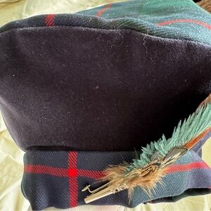 Gail Hek Hats-Scottish BalmoralBonnet WoolTartan-Feather Handmade Scotland Beret